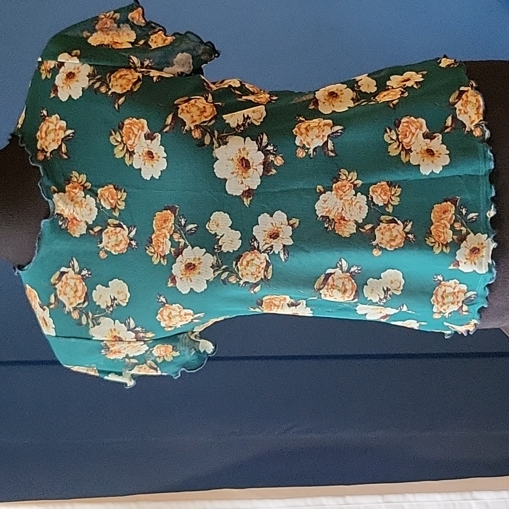Green Floral Mesh Top